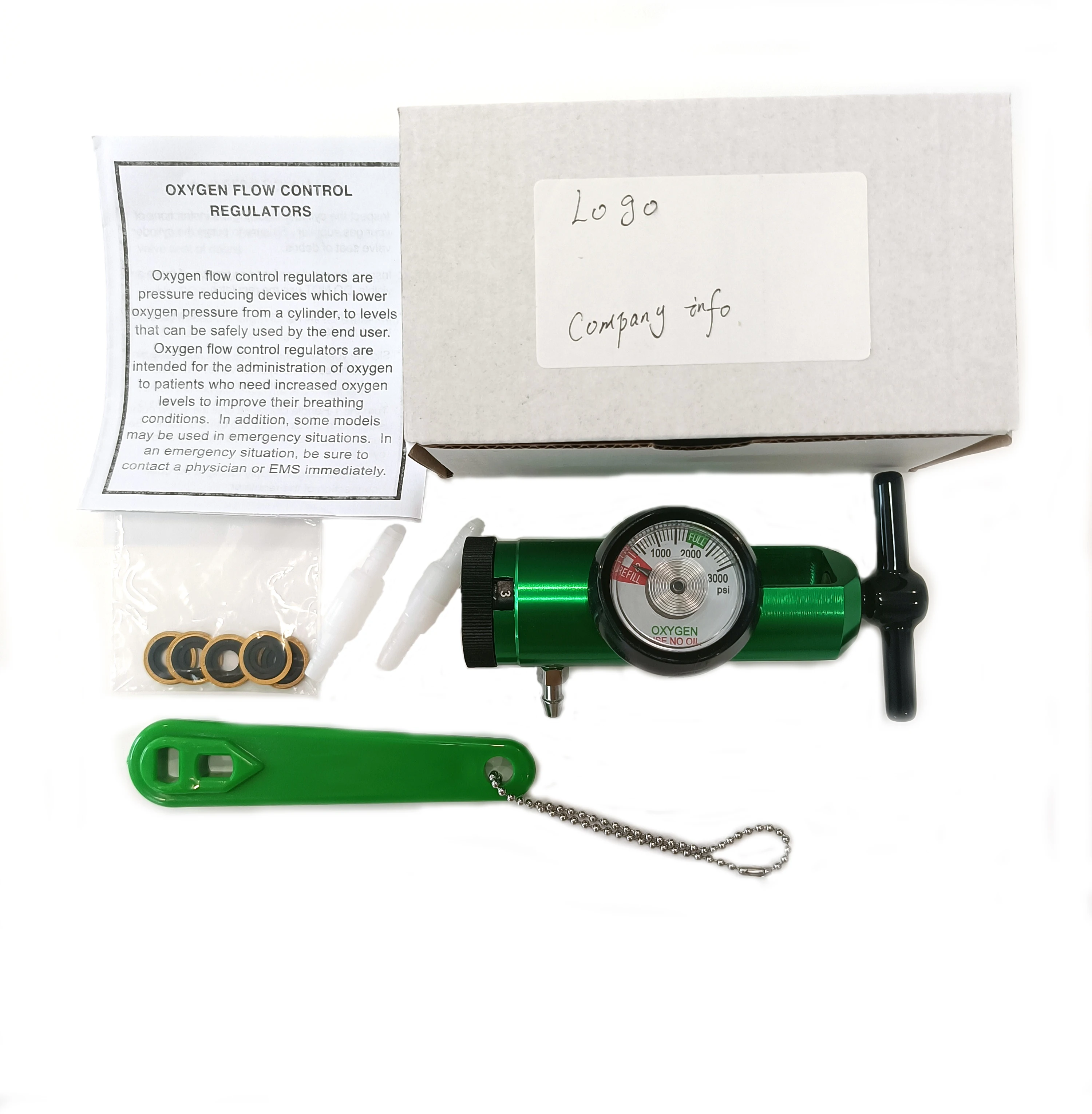 CGA870 Oxygen Flow Control Regulator Pin Index Click Style High Pressure Gas Reducer With Black T Hand