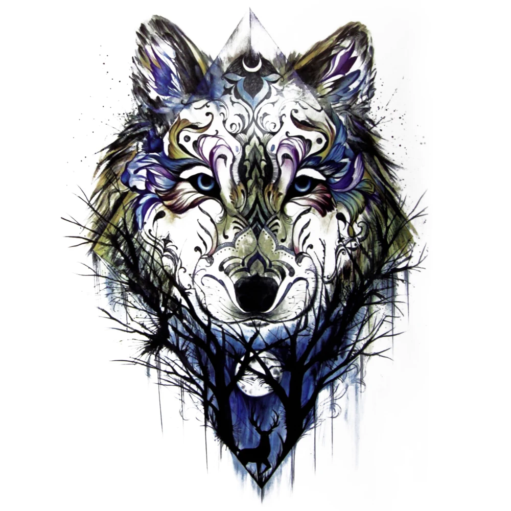 Popular Customize Water Transfer Temporary Harmless Tattoo Sticker Boho Body Painting Wolf Graphics Temporary Tattoo Sticker