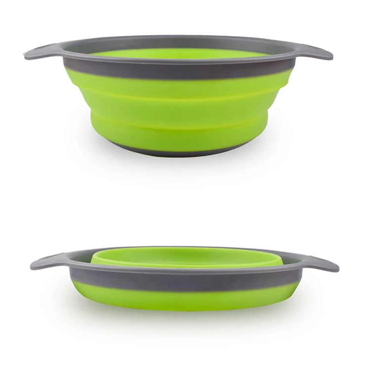2-Pack Food Grade Round Foldable Silicone Kitchen Strainer Basket Collapsible Colander Set With Handle