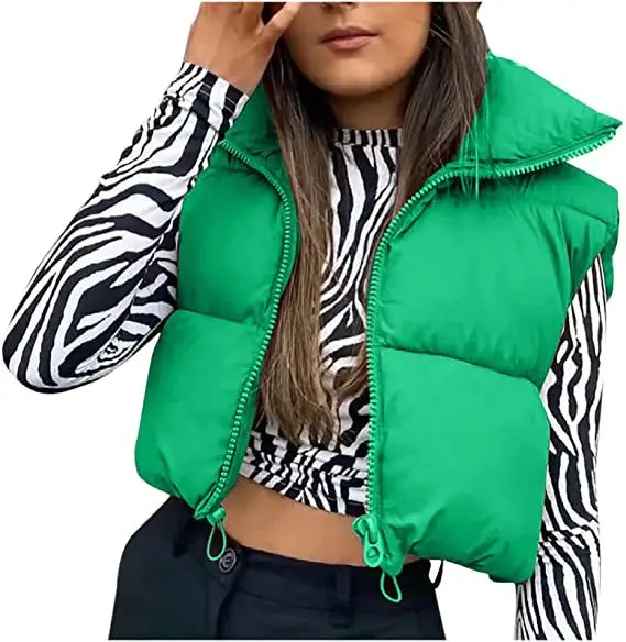 women cropped jackets puffer vest for winter warm ladies jackets zipper up coats solid blank custom clothing