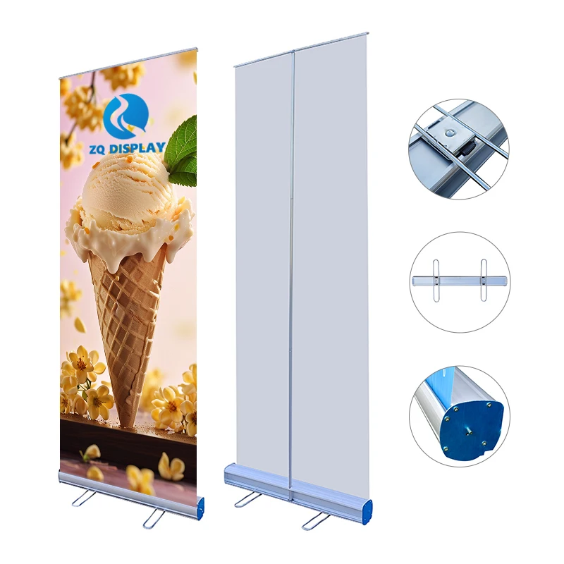 Economical 85*200 Aluminum Portable Roll-Up Display Stand for Trade Shows Printed Advertising Exhibition Banner