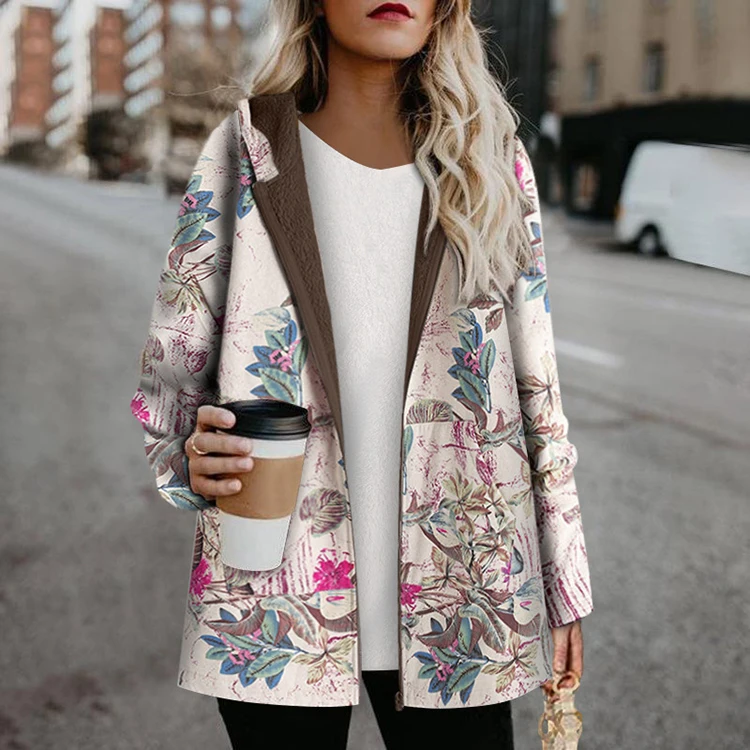 TY20997  Winter Ramie printed cotton-padded jacket with fleece padded coat for women