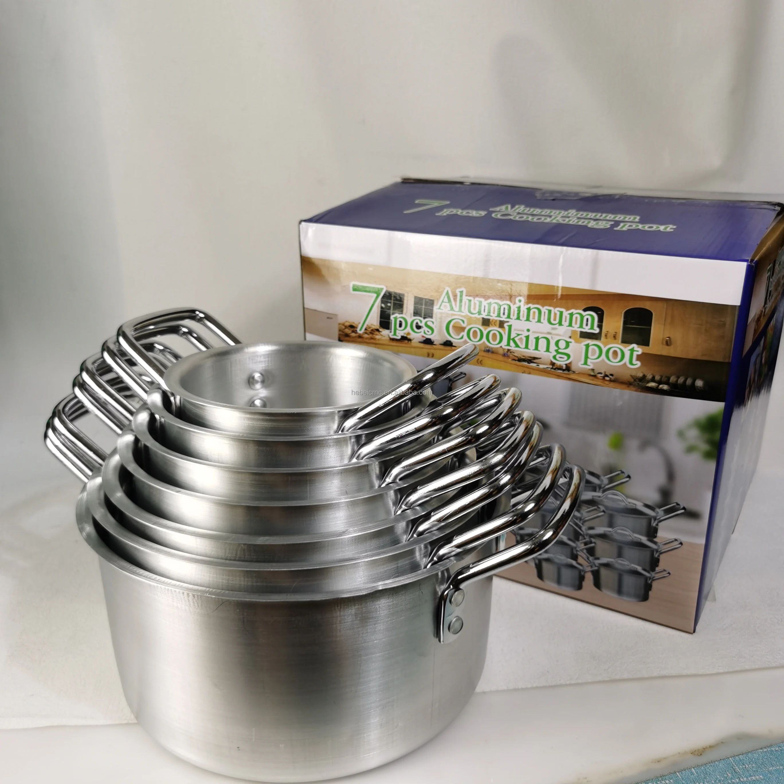 Factory Direct Sale 7 Pcs Aluminium Cookware Sets Cooking Pot With Different Weight