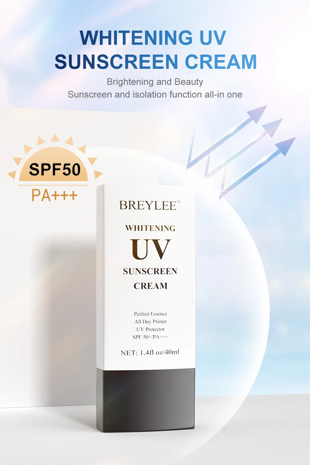 BREYLEE SPF 50 УФ солнцезащитный лосьон отбеливающий крем от солнца для лица Водонепроницаемый натуральный органический Sunblock частная