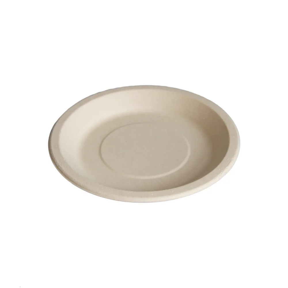 
Disposable Biodegradable Bamboo Fiber 6' Round Plate Lunch Pulp Tray 