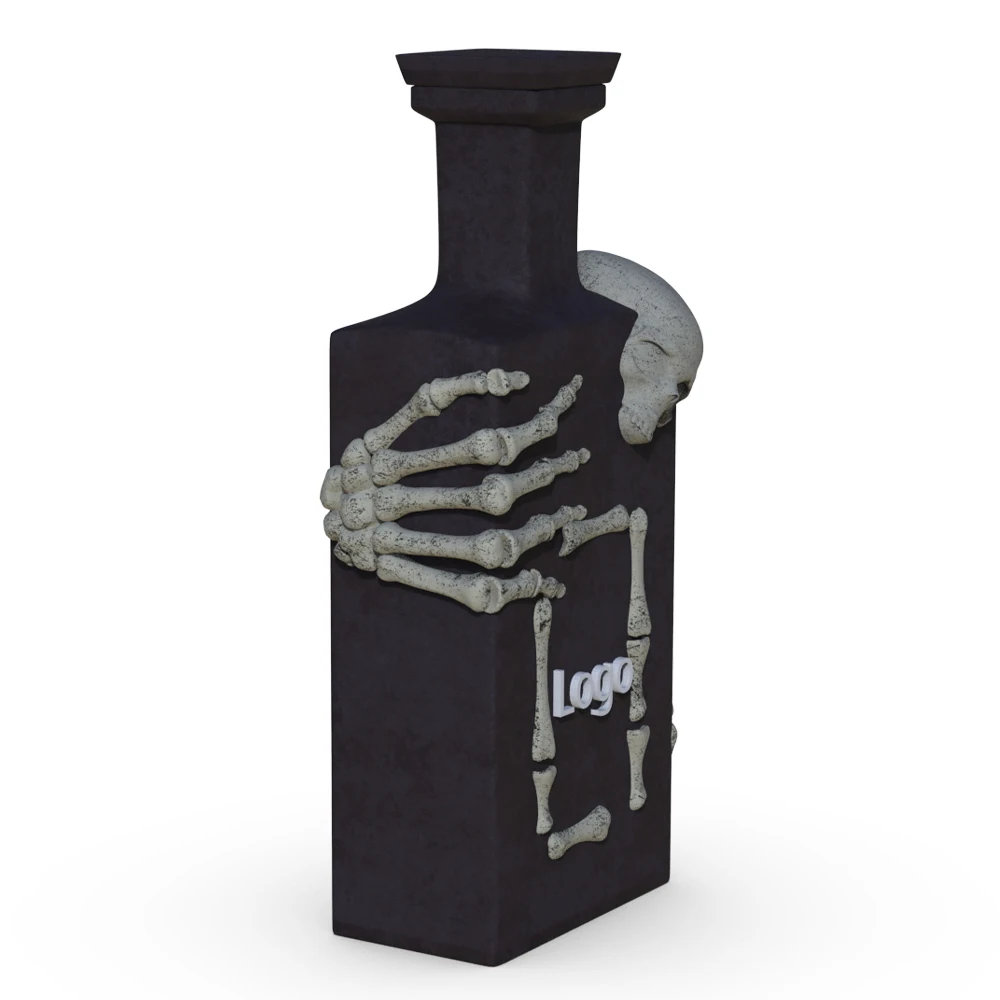 Custom logo porcelain alcohole drink whiskey tequila decanter Day of the Dead skull empty luxury matte black ceramic wine bottle