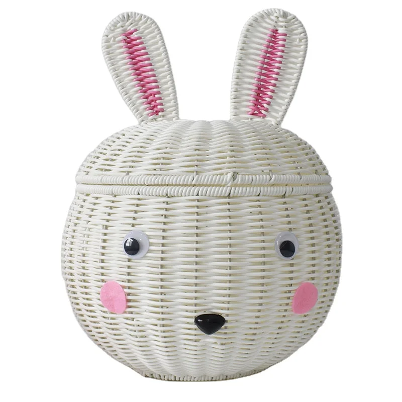 New Design Woven Wicker Bunny Cute Rabbit Toy For Kids Gift Candy Egg Storage Basket Easter Baskets