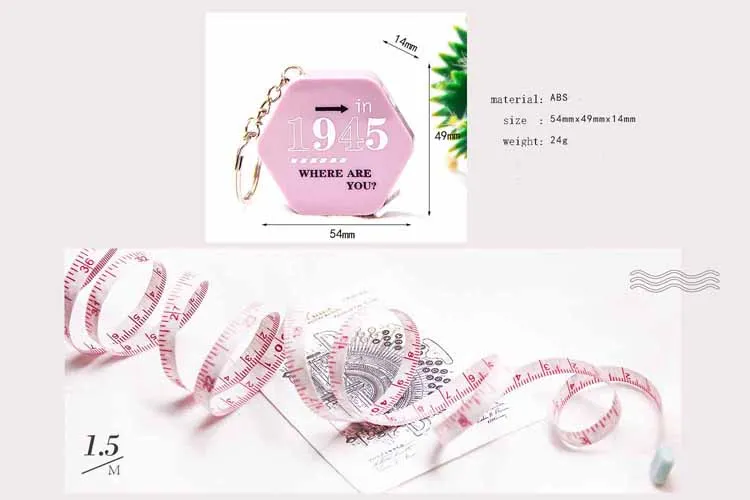 1.5 Meter/60-inch Plastic Material Mini Hexagon Shape Retractable Ruler Tape Measure With Keychain