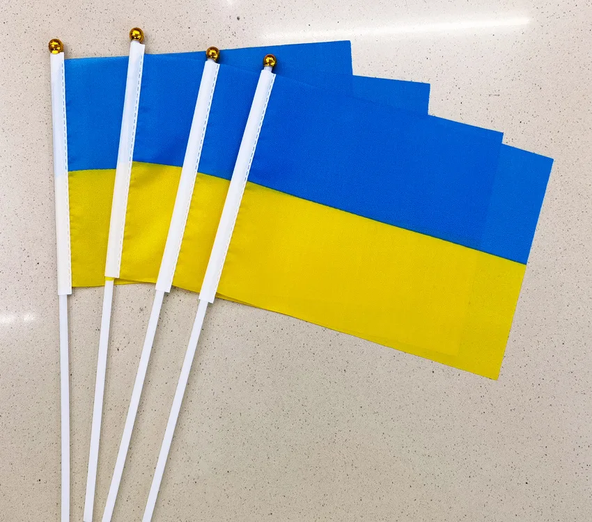 Wholesale 100% Polyester Hand Waving Flag Ukraine Flag With Plastic Flag Pole
