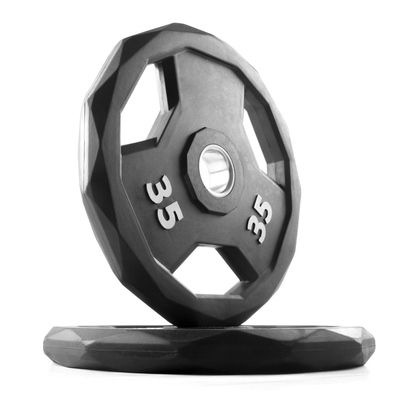 New Design Black Diamond Shape Customized Logo KG LB Weightlifting Three Handles Stainless Steel Hub Weight Plates