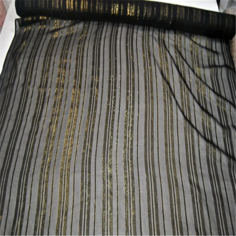 New Coming Hot Selling Black Elegant Shiny Lurex Stripe Silk Metallic Fabric for Women Hijab Saree