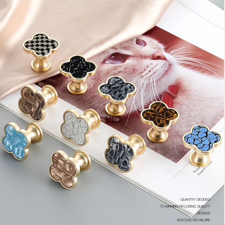 Furniture Cabinet Zinc Alloy Four Leaf Clover Dresser Drawer Knobs Handles