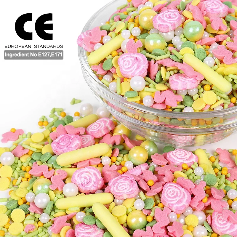 Valentine Bakery Pink Rose Pressed Candy Edible Union Colour Sugar Beads European Standard Mixed Sprinkles For Cake Topping Deco