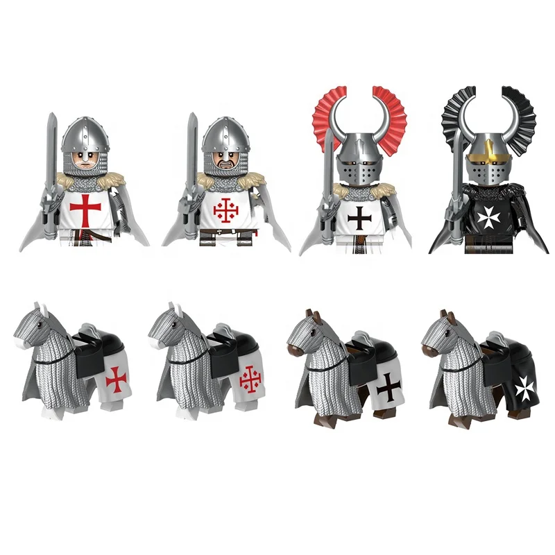 Medieval Soldiers Military Teutonic Knights Hospitaller War Horse Mini Building Blocks Action Figures Kid Gift Toys G0128