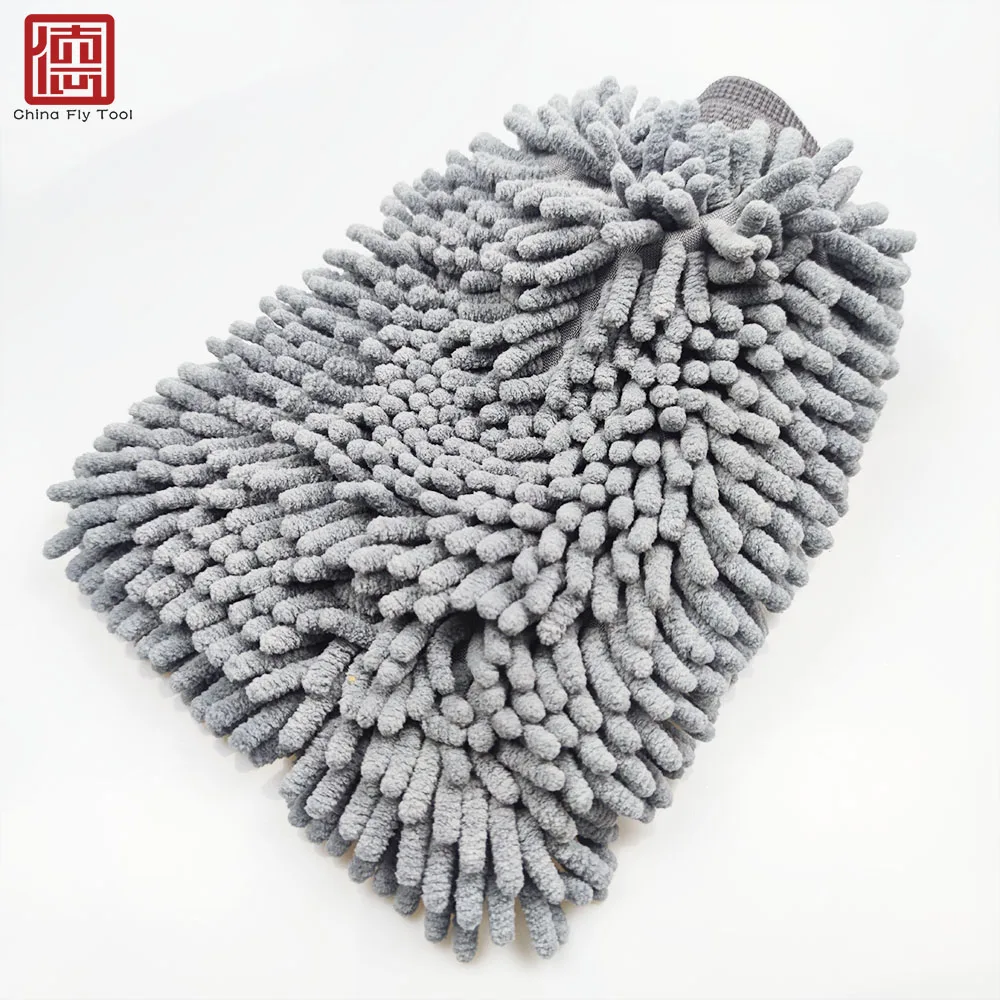 CTCCGL003 Premium double sided microfiber Grey  High density Chenille Car Detailing Wash Glove