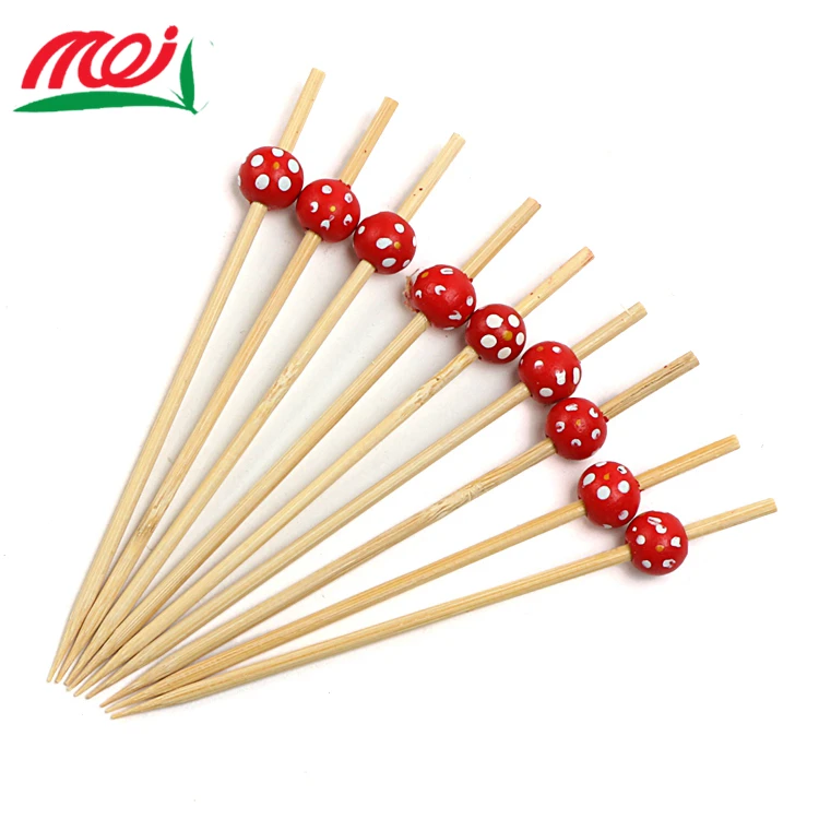 Natural Healthy Smooth Custom Single Red Ball Colored Bamboo Stick with bead