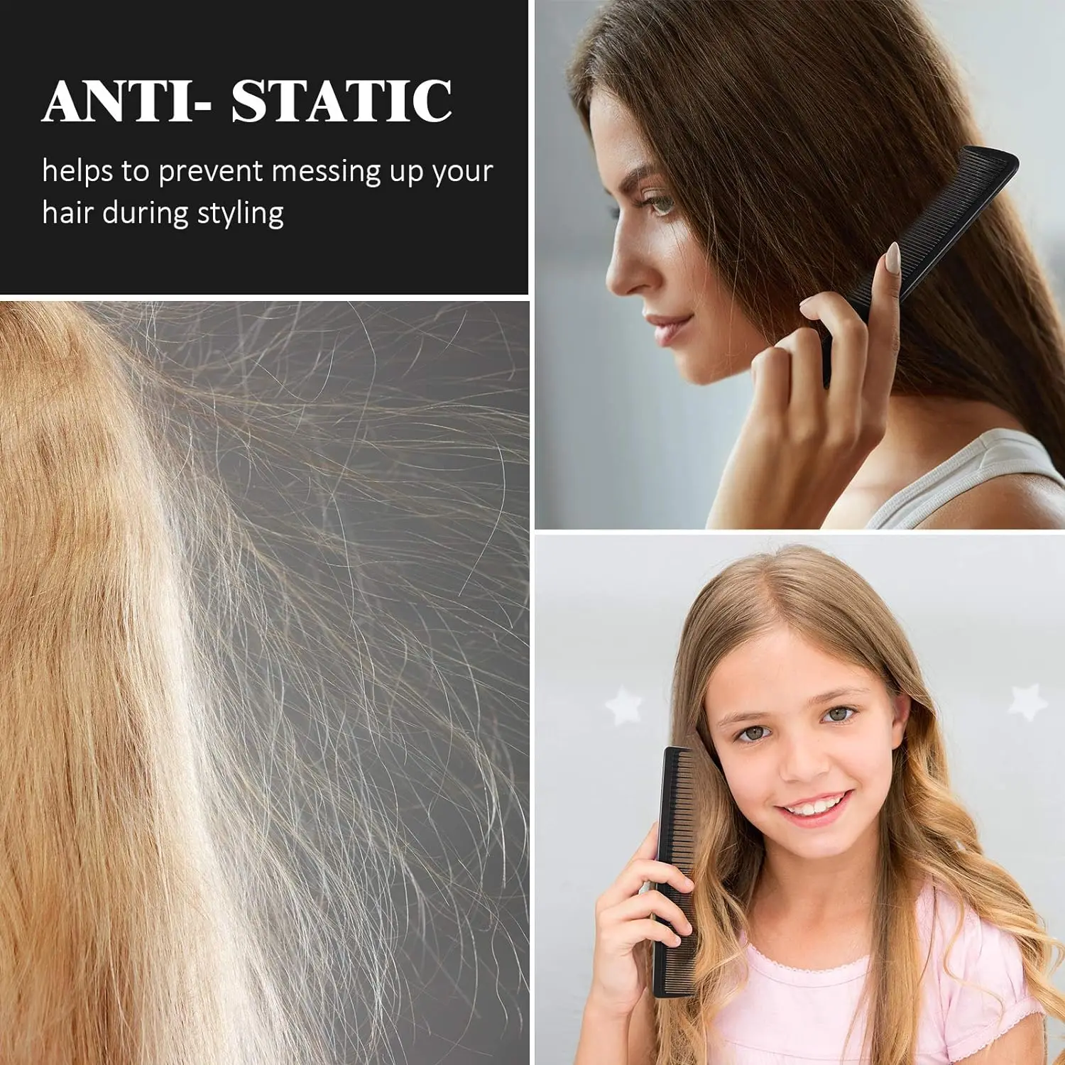 Professional Heat Resistant Salon Black Metal Pin Tail Antistatic Comb Hard Carbon Cutting Comb Hair Trimmer