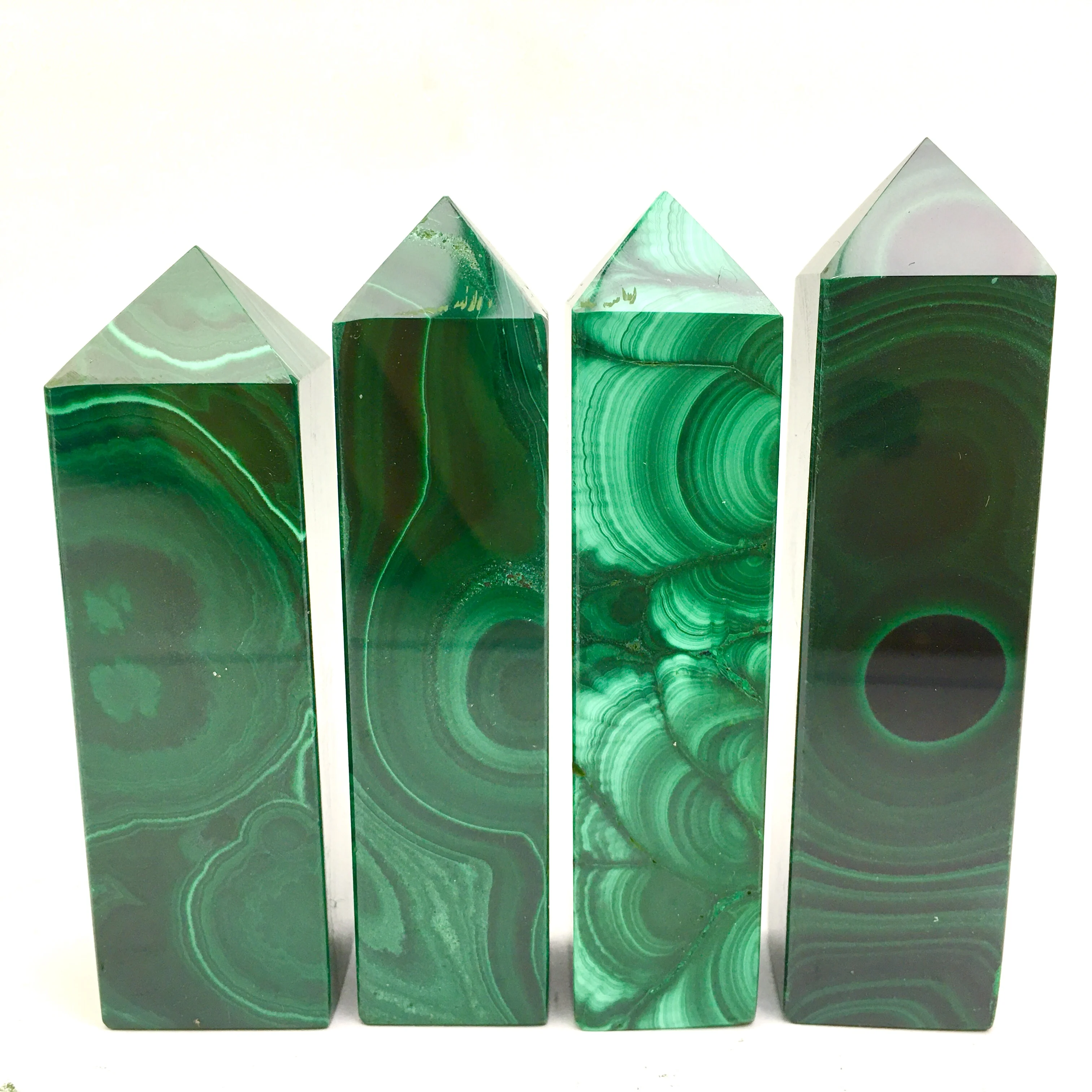 Natural Polished Hand Carved Folk Crafts Green Stone Malachite Tower For Feng Shui