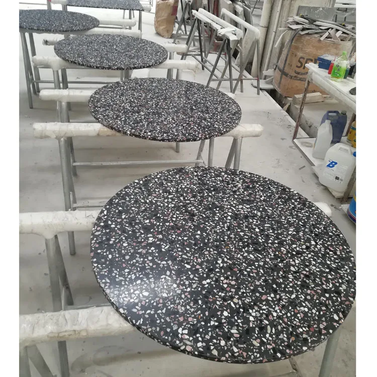 Black Metal Frame Terrazzo Table Top Cafe Restaurant Square Dining Table White Terrazzo Dining Table