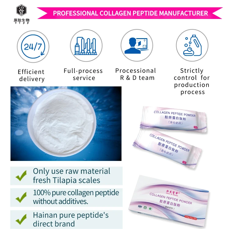 Whitening Skin hydrolyzed fish Collagen Peptides powder Chinese manufacturer high purity Instant soluble for Woman beauty