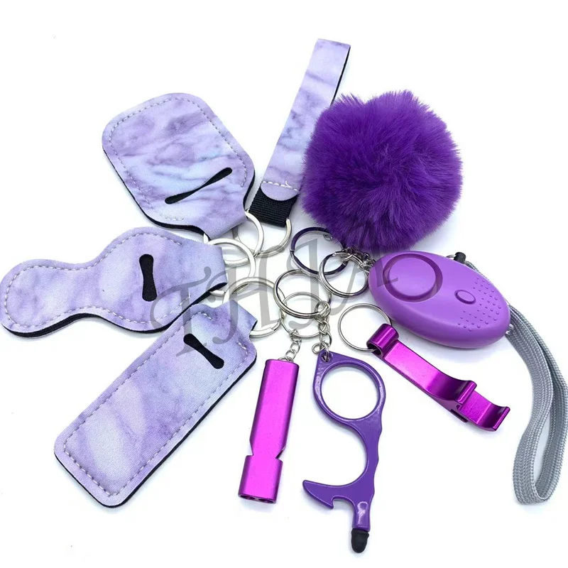 Wholesale Women Leather Key Holder Luxury Car Key Chain Charm Lipstick Self Defense Tool Leather Keychain Self Defense Keychain