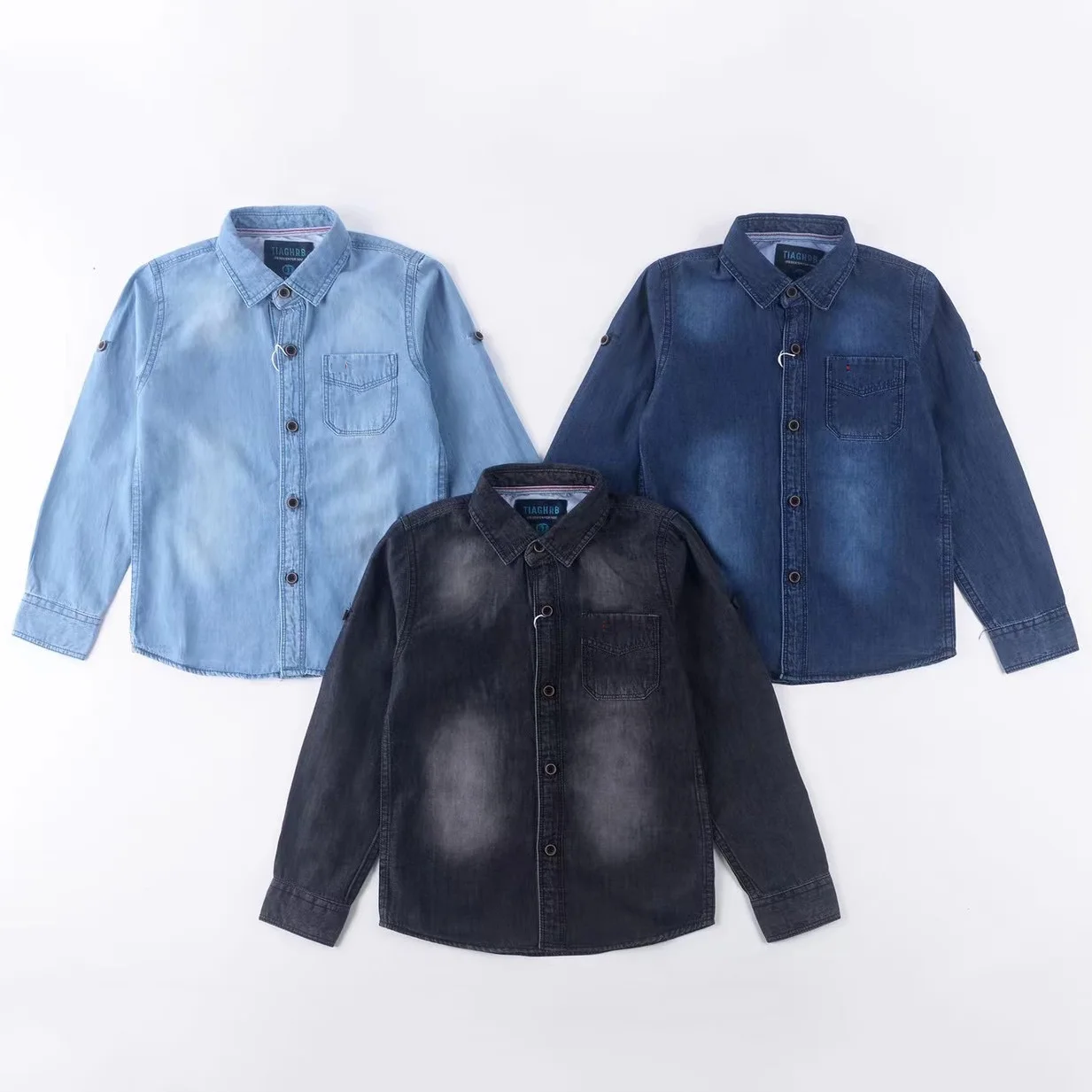 Оптовая продажа, детская одежда в английском стиле, весенние джинсовые рубашки для мальчиков