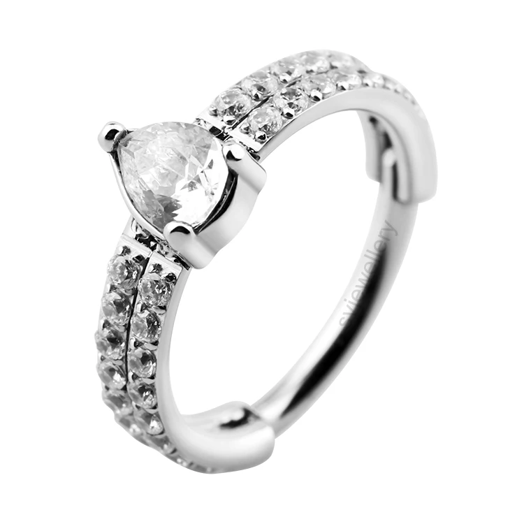 ASTM F136 Titanium drop shape CZ Center Double Lined Design Hinged Hoop Nose Ear Piercing Jewelry