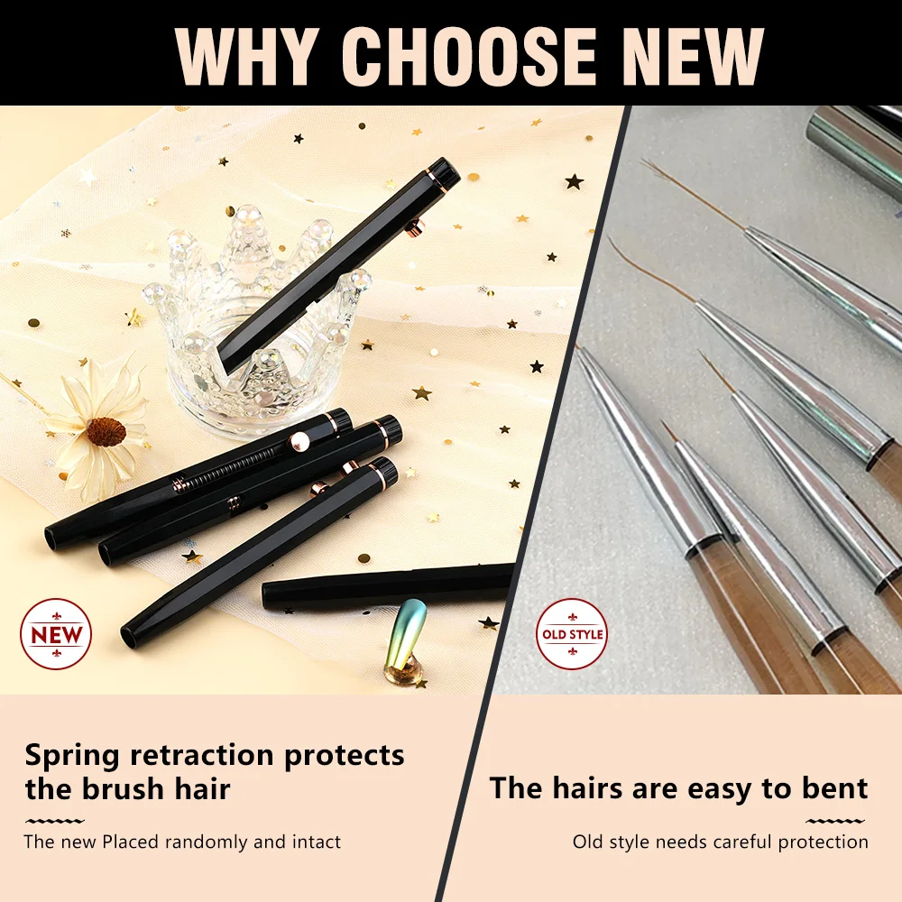 Custom New Gel Art Design Double End Rose Gold Metal Handle Nail Art Paint Brush Liner 3d Detail Nails Brush