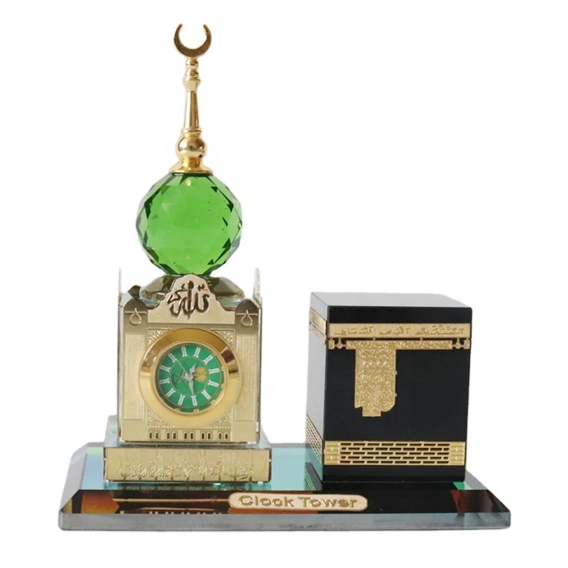 Islamic Crystal Kaaba Design With Clock Tower Model Set For Muslim Decoration Souvenir Gifts