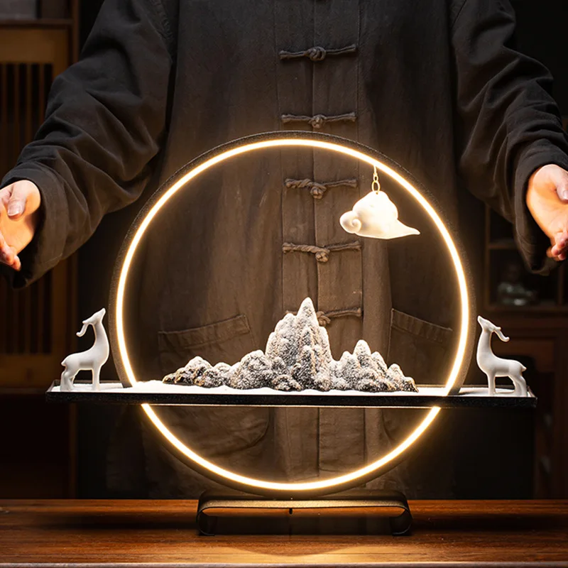 zen style home office decor accessories waterfall censer creative ceramic backflow incense burner with light ring