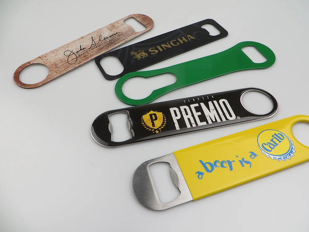 Custom pvc coated painting laser engrave logo stainless steel bar bottle opener blade with sublimation printing