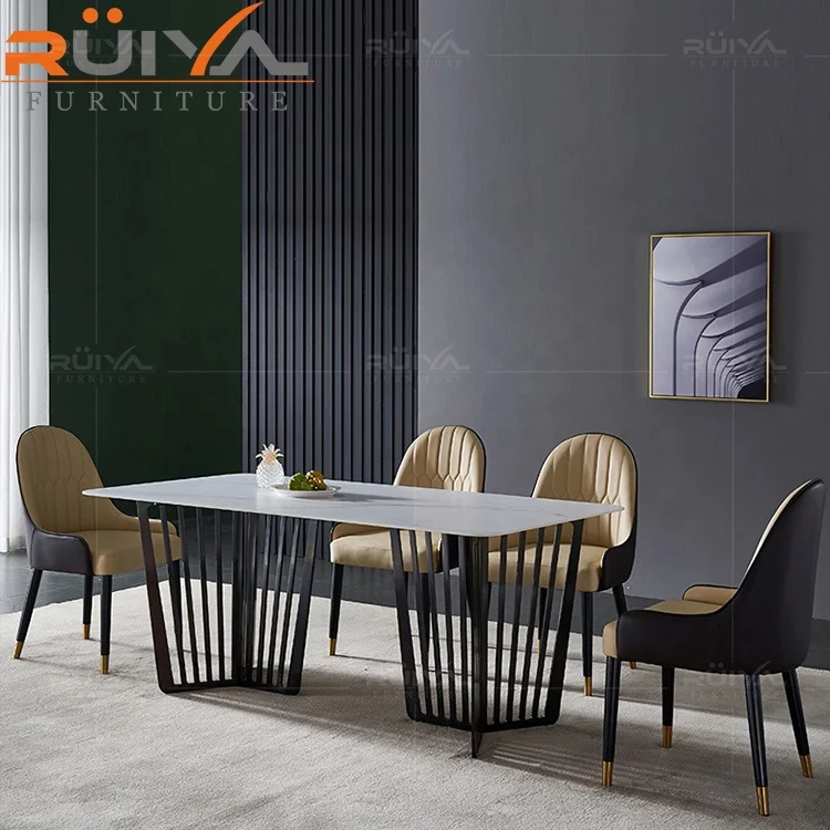 Saudi Arabia Design Kitchen Furniture black leg marble dining table set 6 chairs
