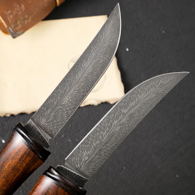 Amazing top quality Damascus steel Pocket Knife Forged feather patterned blade with American Desert Iron Wood