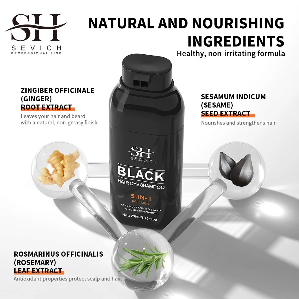 5 In 1 Black Beard Hair Dye Herbal Rosemary Ginger Extract Black Hair Growth Shampoo With Conditioner