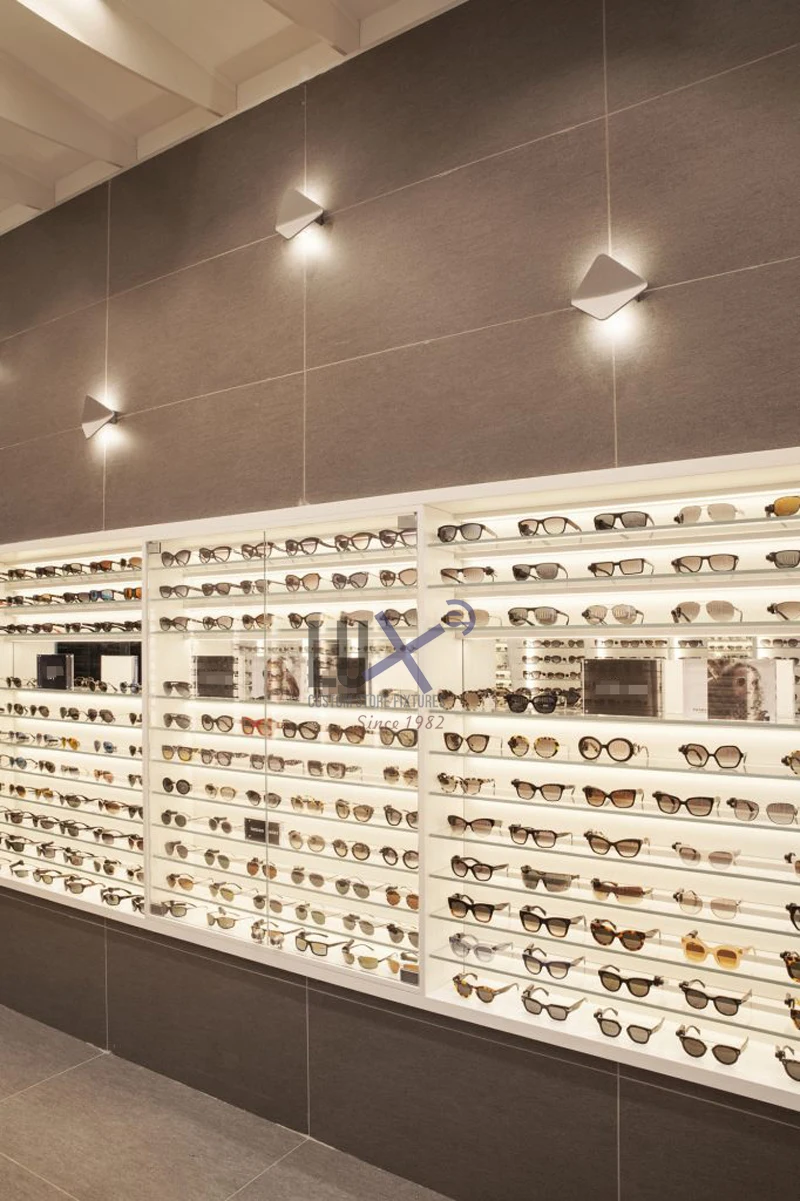 LUX Latest Fashion Modern Custom European Style White Wood Optical Shop Design Wall Optical Display Cabinets