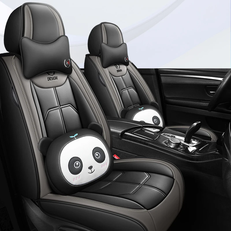 anti scratch durable cute sweet cartoon panda pillow well fitting artificial leather car seat cover full set luxury