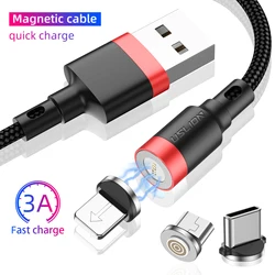 USLION 3 In 1 2M Magnetic Charging USB Data Cable 3A Fast Charger Cable 360 Rotate