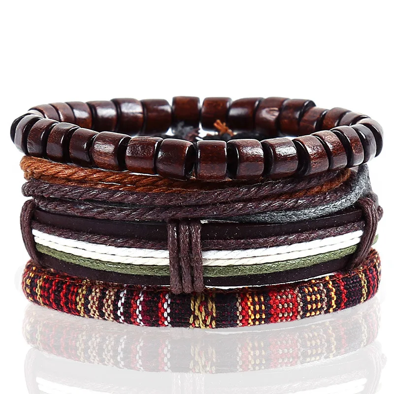 Men Bracelets Vintage Multi-layer Leather Braid Bracelets Bangles Star Leaf Owl Handmade Rope Wrap Bracelet