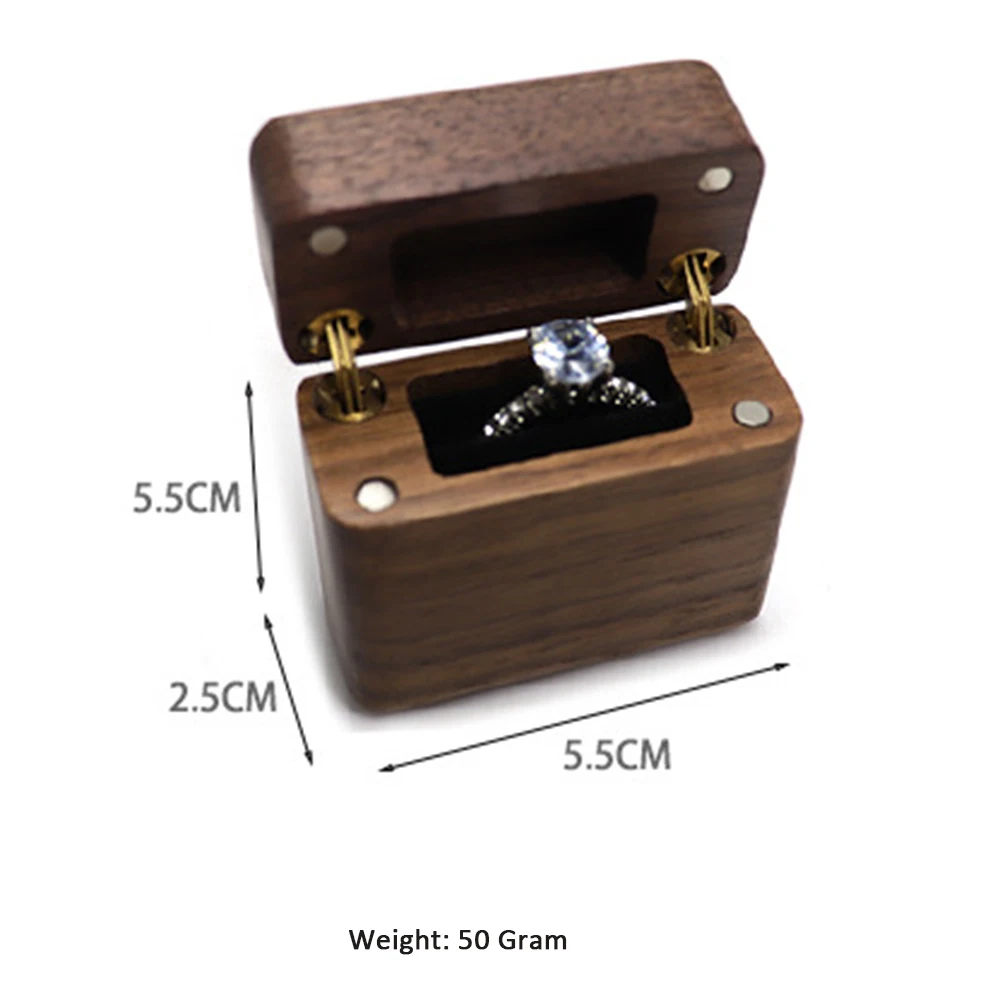Slim Engagement Wood Ring Box with Sponge Insert Solid Wood Rectangle Flip Jewelry Storage Box Proposal Birthday Gift