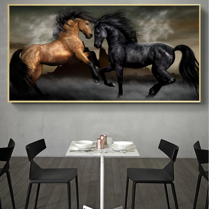 Modern Animals Posters and Prints Wall Art Canvas Painting Two Horses Dancing Pictures for Living Room Decor