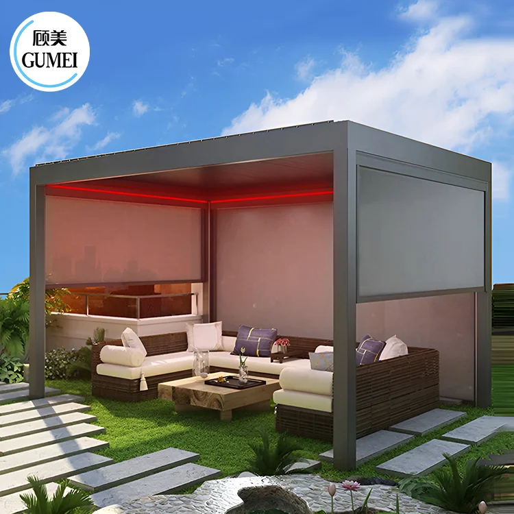 100% Waterproof Pergola Leisure Garden Motorized Louvered Roof Aluminium Gazebo Outdoor Aluminum Pergola Parts