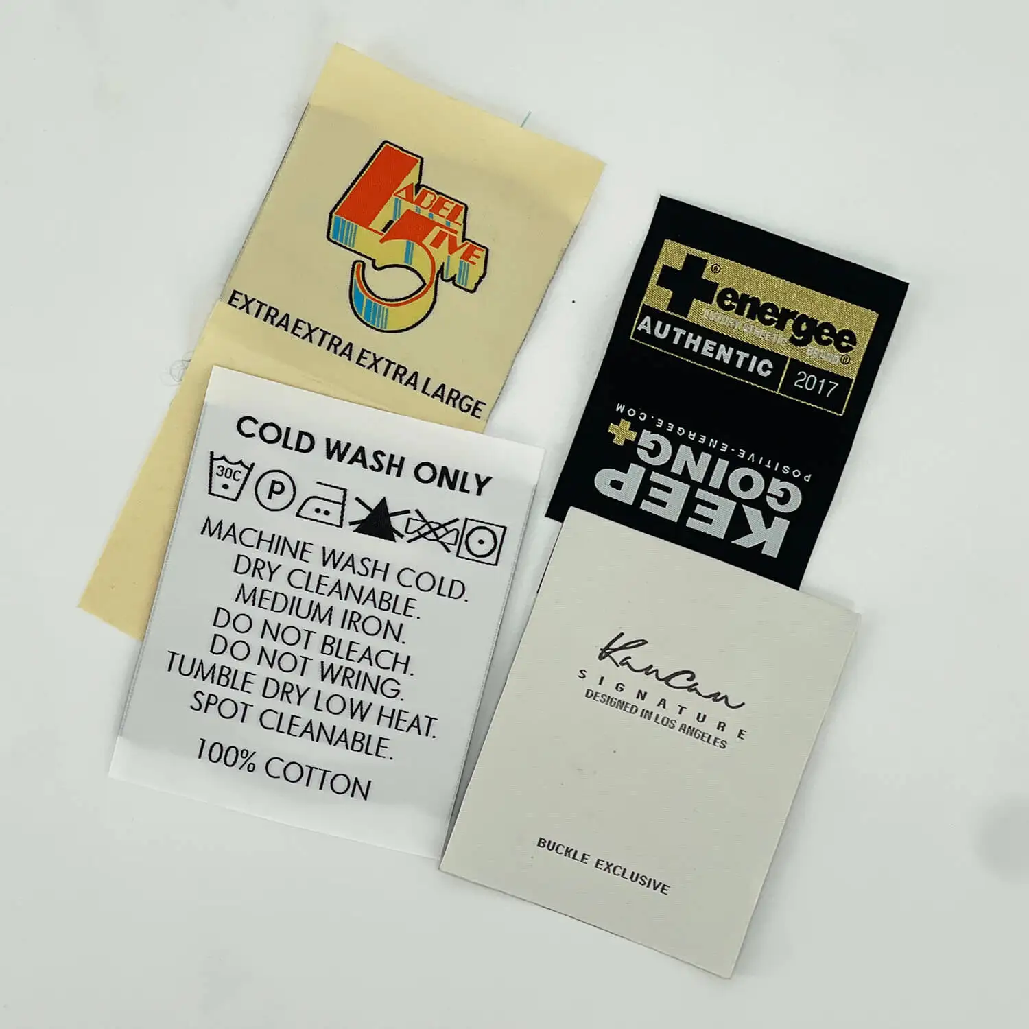 Custom Brand Name Logo Center Fold  Fabric Tags Machine Beanie Damask Woven Labels for Clothes