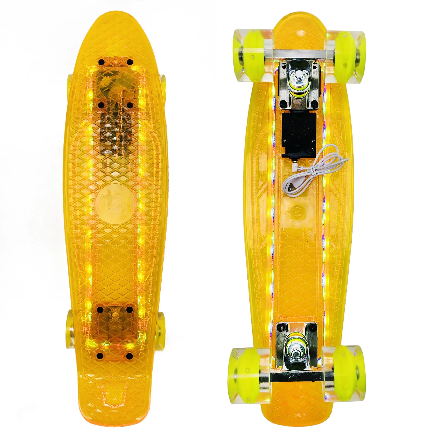 High Quality New Colorful Plastic Cruiser Skateboard Fish Skateboard  Banana Skateboard with 4 LED Light PU Wheels