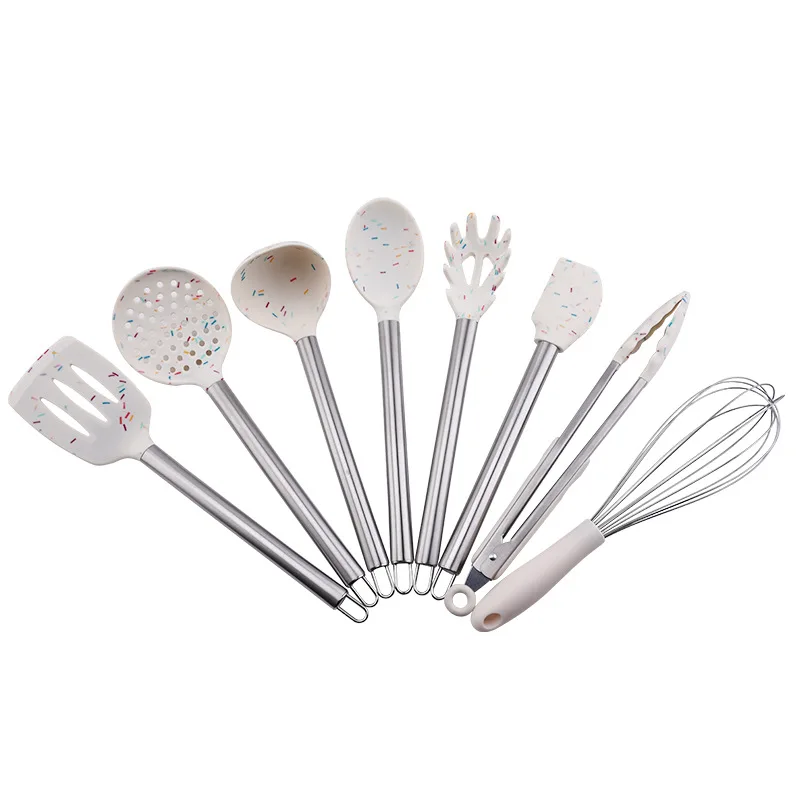 OEM 8 Pcs Food Grade Wooden Handle Nonstick Baking Cooking Tools Accessories Silicone Kitchen Utensil Set