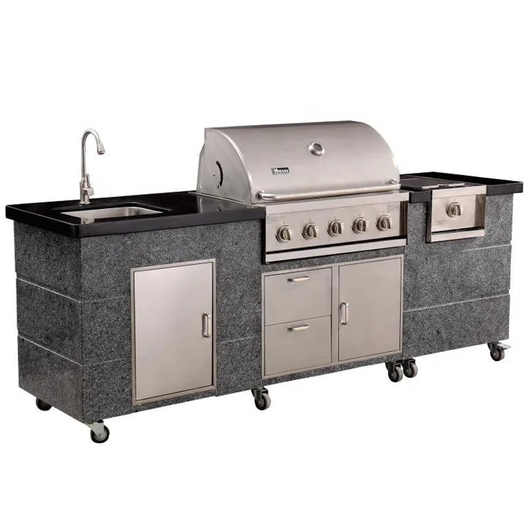 Outdoor Kitchen Side Burner Full Set Stone BBQ Island with Six Burners Including Back and Side Burners