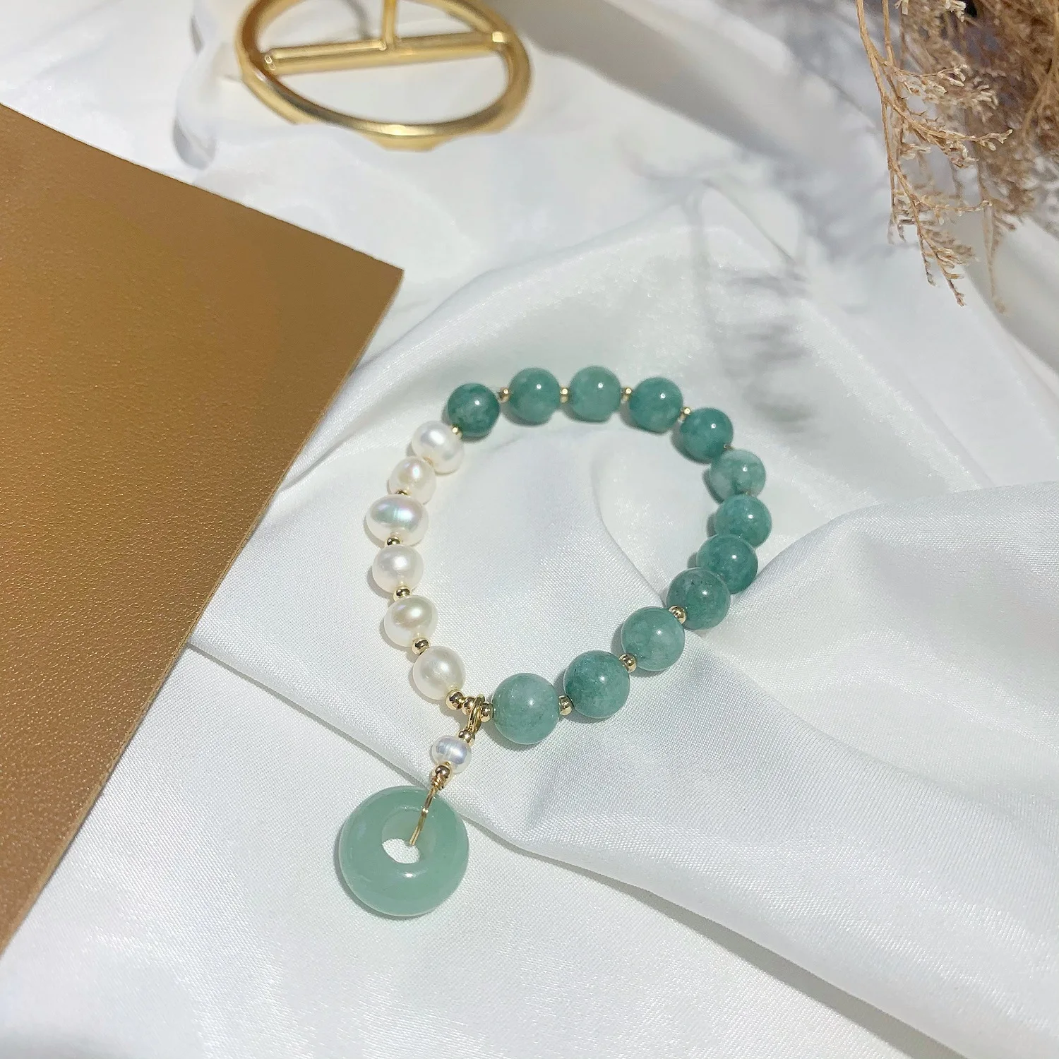 Hawaiian New Myanmar Jade Bracelet Exquisite Gold Plated Freshwater Pearl Natural Stone Bracelet wholesale
