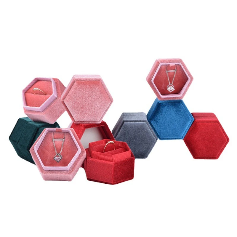 2022 Custom Pink Hexagon Velvet Ring Box High Quality Display Gift Box