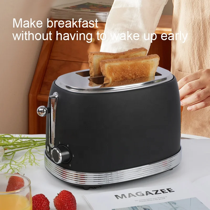 Multifunction Household Kitchen Stainless Steel Black Retro 2 Slice Heating Electric Toaster Bread