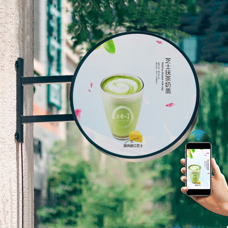 Wall Mounted Outdoor Waterproof P2.5 Double-sided Round Screen Led Display Coffee Shop Front Advertising Light Box Signage