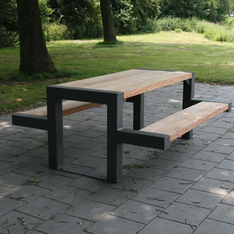 Custom Steel Wood Garden Patio Dining Outdoor Table Bench Set Commercial Picnic Table